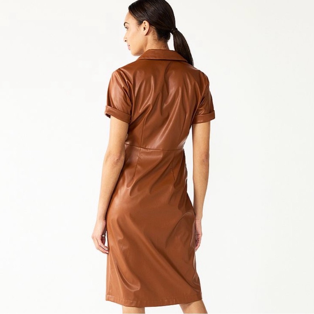 Price Drop! 🔥 Nine West: Pleated/ Wrap Look/ V Neck/Faux Leather Dress - Picture 2 of 6